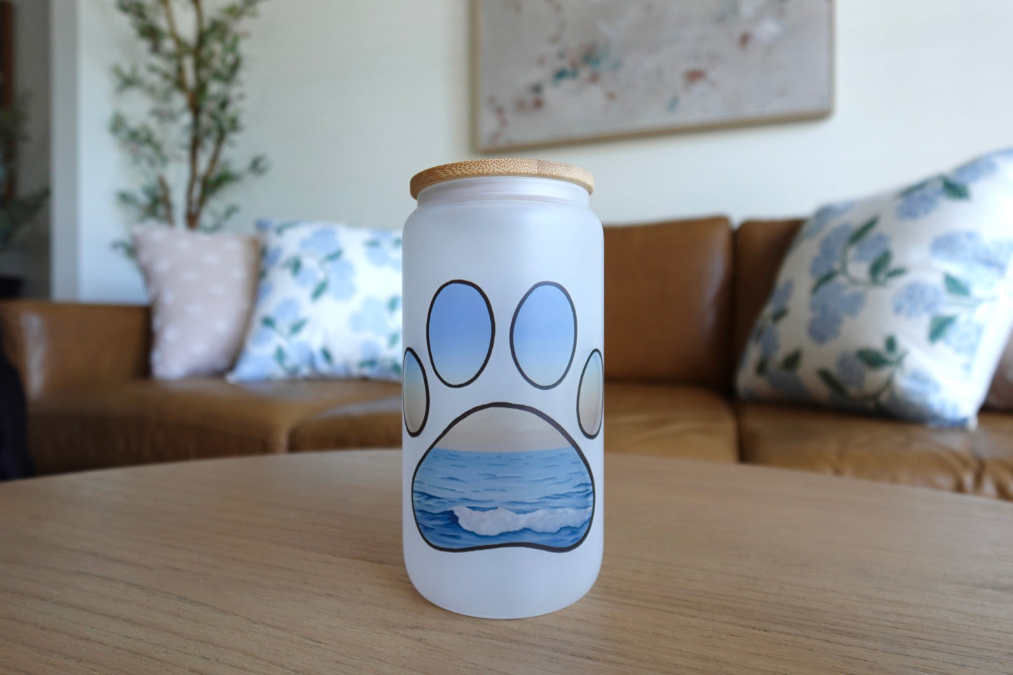 Ocean Paw Print 16oz Frosted Glass Tumbler