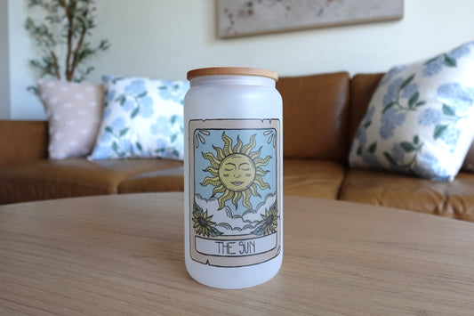 Sun Tarot Card 16oz Frosted Glass Tumbler
