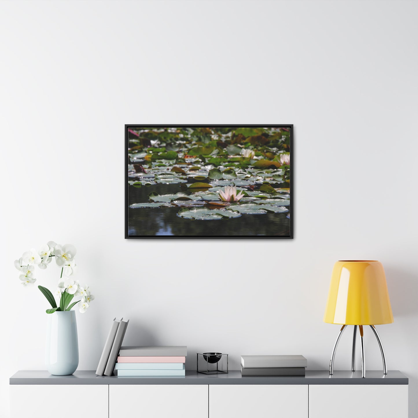 Framed Canvas - Peaceful Lily Pads and Lotus Flower