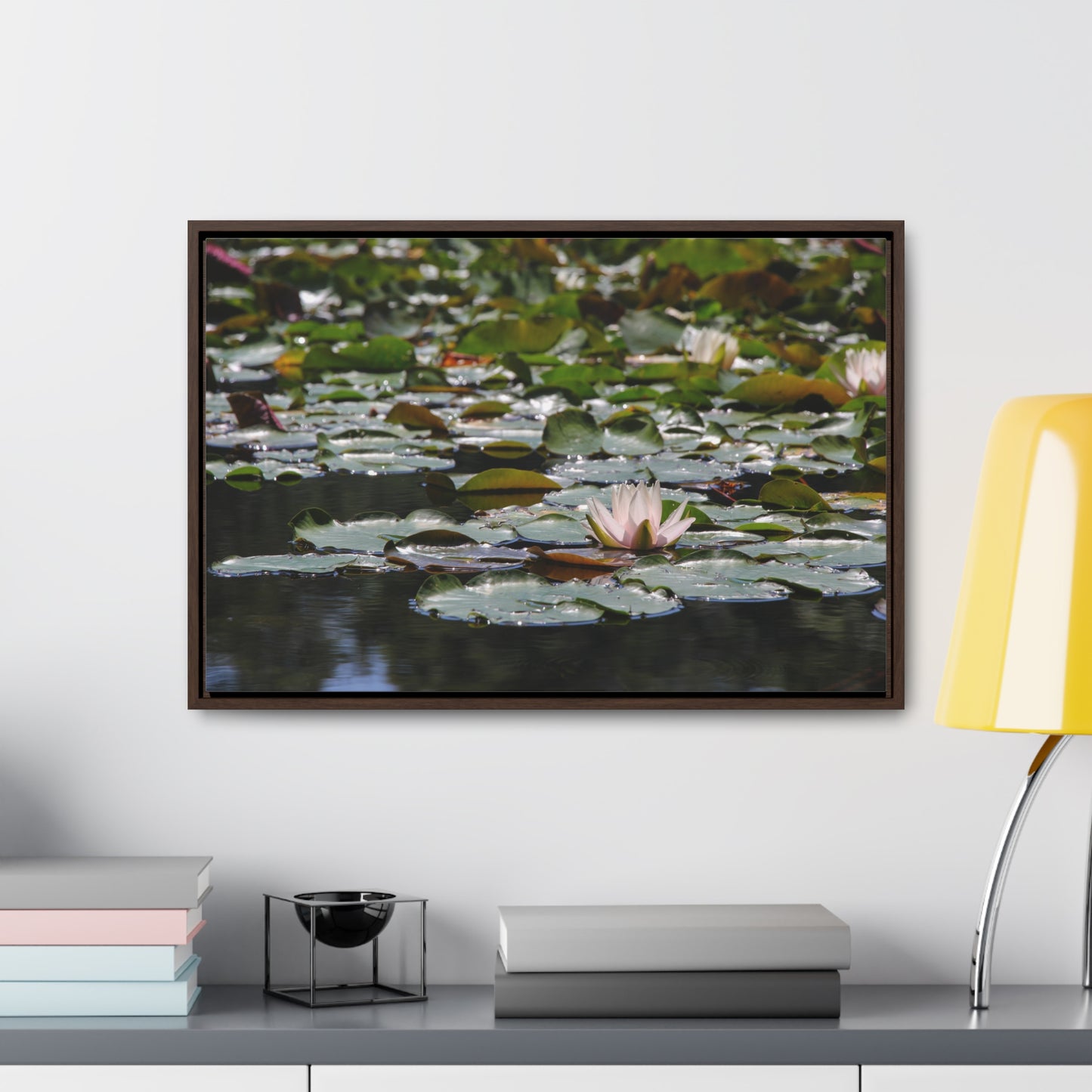 Framed Canvas - Peaceful Lily Pads and Lotus Flower