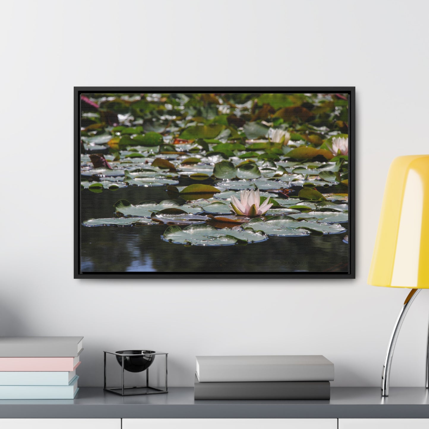 Framed Canvas - Peaceful Lily Pads and Lotus Flower