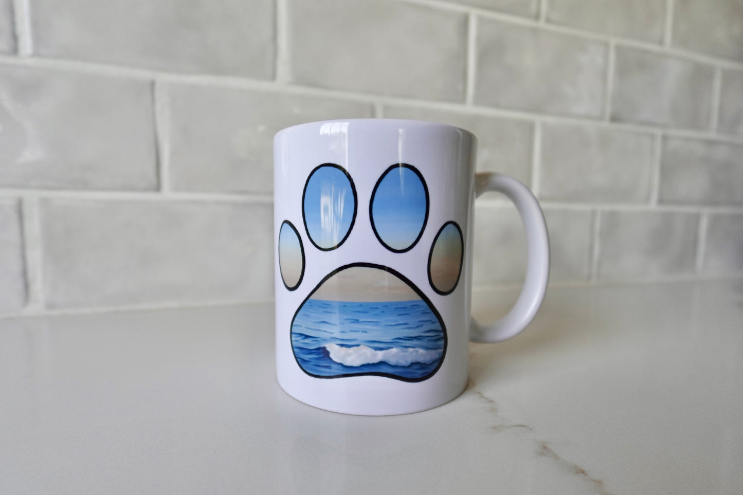Ocean Sunset Paw Print 12oz Ceramic Mug