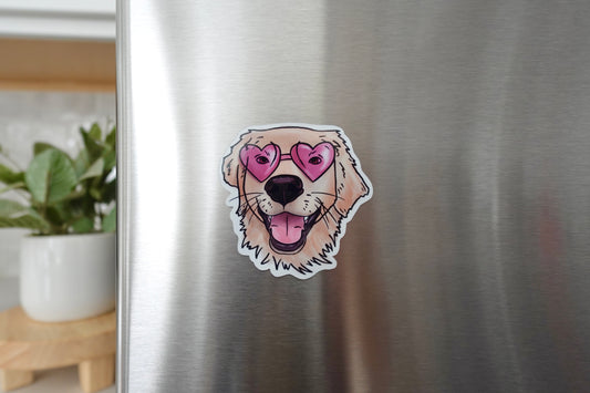 Golden Retriever Heart Sunglasses Magnet
