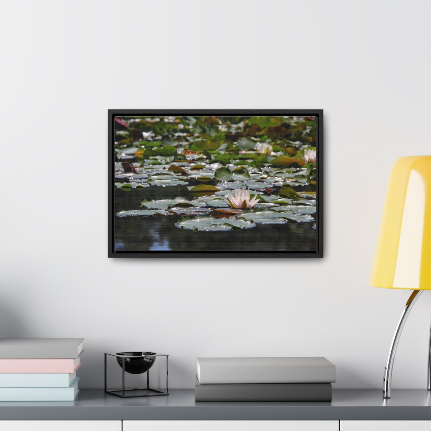 Framed Canvas - Peaceful Lily Pads and Lotus Flower