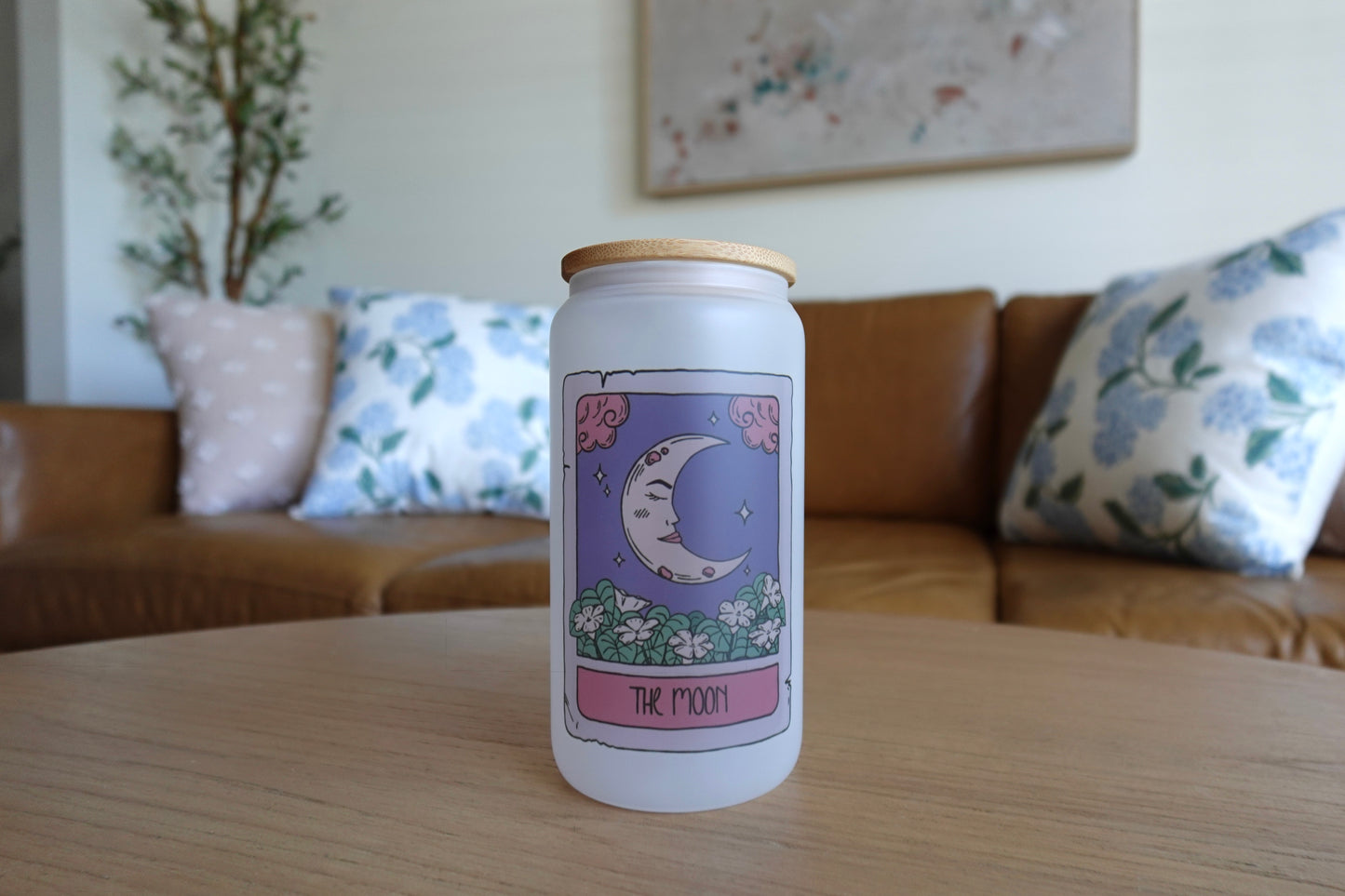 Moon Tarot Card 16oz Frosted Glass Tumbler